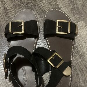 Steve Madden Black Sandals with Gold Buckles
